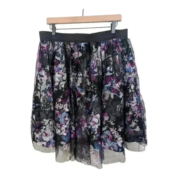 Torrid Women's Skirt Black Purple Floral Tulle Mesh Overlay Skater Full Size 0X - Picture 4 of 15